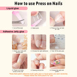 Yeknu  24Pcs Glossy Press on Nails Set Short Oval Gradient French Nail Tips Reusable Full Cover Fake Nails with Glue for Women&Girls