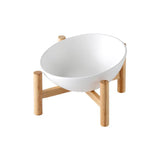 Yeknu  Ceramic Round Pet Bowls, Home Removable Cat Food Bowl With Frame 45° Tilted Design Wood Bottom Pets Drinking Feed Tableware, 1Pc