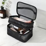 Yeknu  Fashion Transparent Mesh Travel Cosmetic Bag Storage 1/2/3 layer Toiletry Bag Large Capacity Make Up Organizer Bag Women's