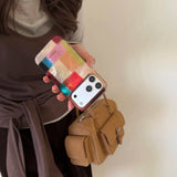 Yeknu  Retro Glacier Texture Blue Brown Square Contrast Shiny Surface Dazzling Cover Phone Case for iPhone 14 15 16 17 Pro Max 13 17air