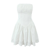 Yeknu Summer Women's Dress Sleeveless White Lace Wrap Chest Mini Dress