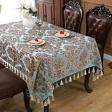 Yeknu European Tablecloth Embroidered Jacquard Dining Table Cloth Vintage Tassel Tea Table Cover Chinese Style Satin Square Tablecloth carpet