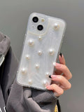 Yeknu  3D Pearl Suitable For 15 Pro Max Phone Case Drip Glue iPhone 13 12 11 14 Pro Minimalist 13 Pro Full Package Anti Drop Cover