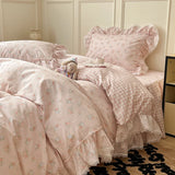 Yeknu  Korean Princess Style Ruffles Flower Print Bedding Set Duvet Cover Set Bed Skirt Bedspread Pillowcases 100% Cotton Home Textile