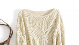 Yeknu  Autumn/Winter New Chic Elegant Hollow Out Loose Pullover Women Clothing Casual All-match Solid Sweater Lady Long Sleeve Knitwear