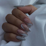 Yeknu 24Pcs Mid-length False Nails with Almond Head Design Brown Gold Lines Fake Nails Oval Wearable French Press on Nail Tips