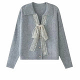 Yeknu  Autumn Winter New Chic Drawstring Bow V-neck Pullovers Women Clothing Elegant All-match Long Sleeve Knit Top Lady Solid Sweaters