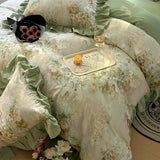 Yeknu Nordic Bedding Sets 100% Cotton Floral Flat Bed Sheet Set 2 Pillowcases Skin-Friendly Queen King Double Size Bed Linen Set