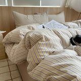 Yeknu Ins Nordic Bedding Set Striped Pure Cotton Duvet Cover Set Skin-Friendly Single Twin Full Queen Size Flat & Fitted Sheets Set