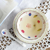 Yeknu  European Creative Bone Porcelain Coffee Cup Set Household Ceramic English Tea Set Afternoon Flower Tea Cup 1 Cup 1 Plate 1 Spoon