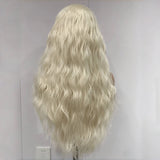 Yeknu  Natural Curly Wavy Platinum Blonde Synthetic Wig Free Part Long Water Wave White Blonde Heat Resistant Fiber Wigs for Women