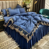 Yeknu  Lace edge bed skirt bed cover matte four piece set, 1.5m 1.8m European style thickened version