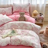 Yeknu Solid INS Style Bedding Set For adults kids pink cotton fitted Flat Sheet With Pillowcases Colorful King Queen Full size