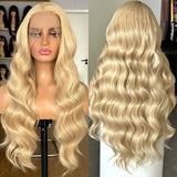 Yeknu  Blonde Highlight Wig Long Wavy Synthetic Lace Front Wig Loose Deep Wave Honey Blonde Colored Hair 13X4 Frontal Wigs for Women