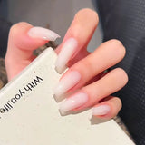 Yeknu  30Pcs Nude Pink Cat Eye Press On Nails Almond Long Fake Nails Aurora Glass Bead Chrome Finish Reusable False Nail Art Tips