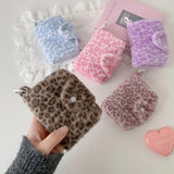 Yeknu  New Girl's Furry Leopard Print Coin Purse,Snap on Card Bag,Key Earphone Storage Bag,Cute Pendant Small Wallet