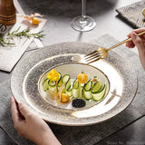 Yeknu  Creative high-end luxury stone relief design dining plate ceramic tableware home kitchen restaurant supplies straw hat bowl, 1Pc