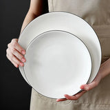 Yeknu  white tableware black edge ceramic household kitchen supplies sushi fruit salad dessert steak plates western plate