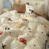 Yeknu INS Cartoon Pattern Bedding Set For adults kids Fluffy pink lovely Flat Sheet With Pillowcases Colorful King Queen Full size
