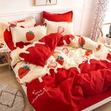 Yeknu  Single duvet cover Printed red quilt cover Thickened plant-cashmere cartoon multicolored bed cover 220x240 double bedding
