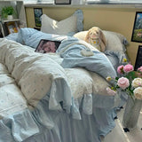 Yeknu Korean Bedding Set Luxury Quilt Cover Pillowcase Flat Bed Sheet Skirt Fitted Sheet Girl Princess Ruffle Home Textile Christmas