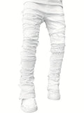 Yeknu  Y2k hip-hop style fringed jeans, men's casual street style stretch jeans