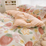 Yeknu Bedding Set 100% Cotton Bed Linen Set Floral Style Bedclothes Skin-friendly Bedsheet Set for Home Duvet Cover Set