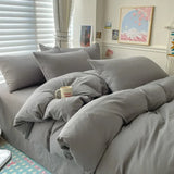 Yeknu  Cotton Bed Linen Solid Bedding Set with Sheet Duvet Cover Pillowcases Single Couple Bedsheet King Queen Double Twin Size