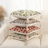 Yeknu  Cotton Linen Flower Cushion Pillowcase Retro European Style Living Room Sofa Backrest High Precision Jacquard Cushion Cover