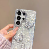 Yeknu  Glitter Aurora Butterfly Shell Case for Samsung Galaxy S25 S26 Ultra S24 Plus S23 FE A56 A55 A54 A16 A35 Laser Love Heart Cover