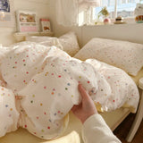Yeknu  new aerobic three-layer yarn printing four-piece set skin-friendly and soft four-piece set of bedding in student dormitory