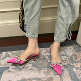 Yeknu  Women Fashion High Heel Slippers Rhinestone Woman Pump Crystal Bowknot Ankle Strap Ladies Prom Shoes Women High Heel Party Shoes