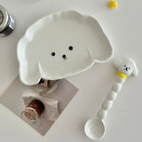 Yeknu  Korean Cute Dog-Shaped Salad Bowl, Spoon Set, Dormitory Noodle Bowl, Ceramic Soup Bowl with Handle, Kawaii Ceramic Plate Dish