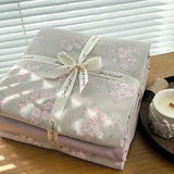 Yeknu Ins floral print Bedding set knitted cotton Flat sheet set Four pieces duvet cover double layer-yarn 4Pcs lovely Fitted sheet