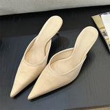 Yeknu  New Summer Concise Pointed Toe Women Slippers Fashion Thin Low Heels Party Pumps Mules Slide Shoes