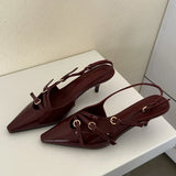 Yeknu  Designer Narrow Band Buckle Strap Pumps Women Sexy Pointed Toe Thin Heels Wedding Banquet Dress Mule Ladies Shoes