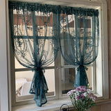 Yeknu  French Retro Green Sheer Curtains for Living Room, Solid Short Tulle Curtain for Kitchen Bathroom Cupboard Drapes Window Valance
