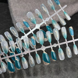 Yeknu  24pcs Emerald Press on Nail Almond Retro Jadeite Celadon Artificial Fake Nails Seamless Removable False Nails