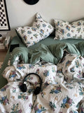 Yeknu Korean Style Ins Retro Fresh Floral Washed Cotton Bed Four Piece Duvet Set, Student Dormitory Bed Sheet Three Piece Set