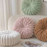 Yeknu  Round Velvet Cushion Warm Plush 3D Pumpkin Throw Pillow For Office Chair Living Room Couch Bed Home Decor Soft Stuffed Cushion