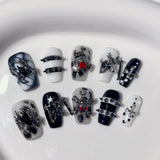 Yeknu  10pcs Handmade Gothic Press on Nails Halloween Spider Design Fake Nail Tips Wearable European Heavy Metal Y2k False Nails