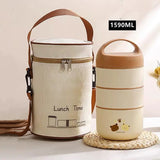 Yeknu  1590ml Large Capacity Stainless Steel 304 Lunch Box Leak-Proof Multilayer Thermal Bento Box Adult Student Soup Food Container