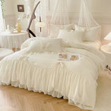 Yeknu  3pcs White Bedding set ruffles Duvet Cover Set (1*Duvet Cover + 2*Pillowcase, Without Core)for bedroom guest room