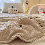 Yeknu Japanese Minimalism Skin-friendly Summer Blanket Soft Breathable Single Double Duvet Washed Embroidered Comfortable Thin Quilt