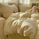 Yeknu  Ins Princess Style Washed Double-Layer Gauze Bedding Set - Thickened Crinkled Gauze Cute Dorm 3-Piece/4-Piece Sheet & Duvet Cove