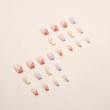 Yeknu  24 PCs Short French Minimalist Geometry Nails with 1 Jelly Gel and 1 Nail File