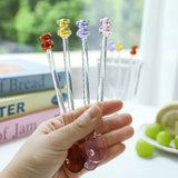 Yeknu  Japanese Style Creative Milk Dessert Teddy Bear Spoon Colorful Transparent Glass Spoon Cute Long Handled Coffee Stirring Spoon