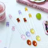 Yeknu  Japanese Style Creative Milk Dessert Teddy Bear Spoon Colorful Transparent Glass Spoon Cute Long Handled Coffee Stirring Spoon