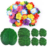 Yeknu  Hawaiian Luau Party Decorations Artificial Tropical Monstera Leaves and Hibiscus Flowers for Summer Beach Jungle Theme Birthday