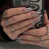 Yeknu  24 PCs Long French Fire Nails with 1 Jelly Gel and 1 Nail File